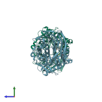 PDB entry 1ve7 coloured by chain, side view.