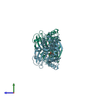 PDB entry 1ve9 coloured by chain, side view.