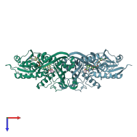 PDB entry 1ve9 coloured by chain, top view.