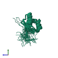 PDB entry 1veh coloured by chain, ensemble of 20 models, side view.
