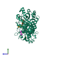 PDB entry 1vem coloured by chain, side view.