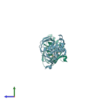 PDB entry 1vev coloured by chain, side view.
