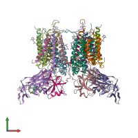 PDB entry 1vf5 coloured by chain, front view.