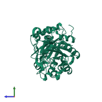 PDB entry 1vf8 coloured by chain, side view.
