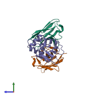 PDB entry 1vfb coloured by chain, side view.