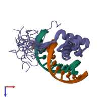 PDB entry 1vfc coloured by chain, ensemble of 20 models, top view.