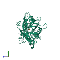 PDB entry 1vfe coloured by chain, side view.