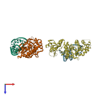 PDB entry 1vfg coloured by chain, top view.