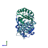 PDB entry 1vfj coloured by chain, side view.