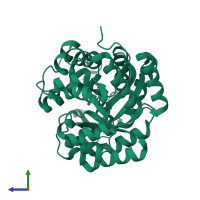 PDB entry 1vfl coloured by chain, side view.