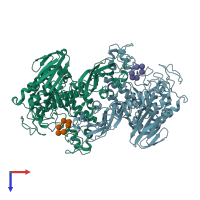 PDB entry 1vfm coloured by chain, top view.