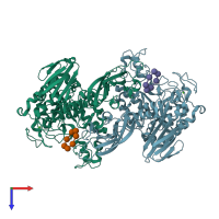 PDB entry 1vfo coloured by chain, top view.