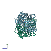 PDB entry 1vft coloured by chain, side view.