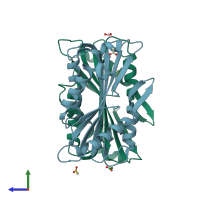 PDB entry 1vgf coloured by chain, side view.