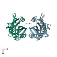 PDB entry 1vgf coloured by chain, top view.