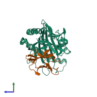 PDB entry 1vgk coloured by chain, side view.
