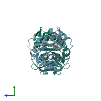 PDB entry 1vgz coloured by chain, side view.