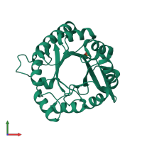 PDB 1vh7 coloured by chain and viewed from the front.