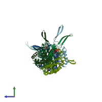 PDB entry 1vh8 coloured by chain, side view.