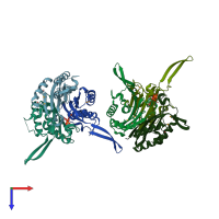 PDB entry 1vh8 coloured by chain, top view.