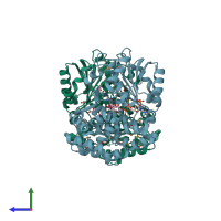 PDB entry 1vhd coloured by chain, side view.