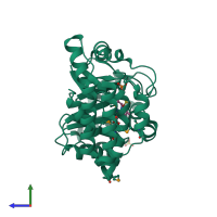 PDB entry 1vhn coloured by chain, side view.