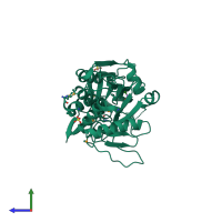 PDB entry 1vho coloured by chain, side view.
