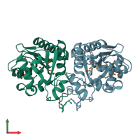 PDB entry 1vhq coloured by chain, front view.