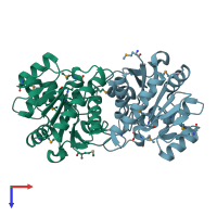 PDB entry 1vhq coloured by chain, top view.