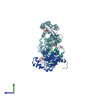 PDB entry 1vht coloured by chain, side view.