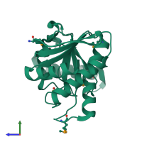 PDB entry 1vhu coloured by chain, side view.