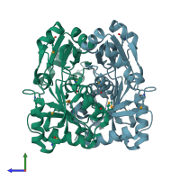 PDB entry 1vhv coloured by chain, side view.