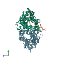 PDB entry 1vi0 coloured by chain, side view.