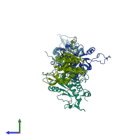 PDB entry 1vi5 coloured by chain, side view.