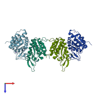 PDB entry 1vi6 coloured by chain, top view.