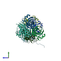PDB entry 1vi8 coloured by chain, side view.