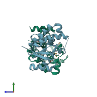 PDB entry 1via coloured by chain, side view.