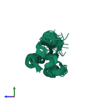 PDB entry 1vig coloured by chain, ensemble of 40 models, side view.