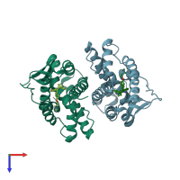 PDB entry 1vjb coloured by chain, top view.