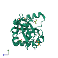 PDB entry 1vjf coloured by chain, side view.