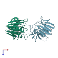 PDB entry 1vjn coloured by chain, top view.