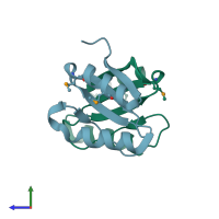 PDB entry 1vjq coloured by chain, side view.