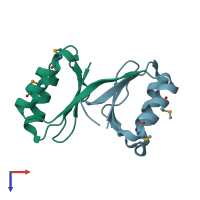 PDB entry 1vjq coloured by chain, top view.