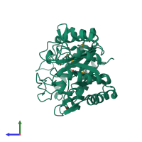 PDB entry 1vjz coloured by chain, side view.