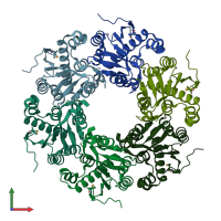 PDB entry 1vk0 coloured by chain, front view.