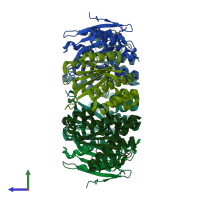 PDB entry 1vk0 coloured by chain, side view.
