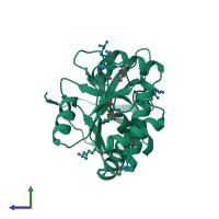 PDB entry 1vk1 coloured by chain, side view.