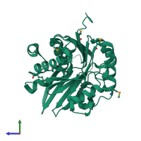 PDB entry 1vk4 coloured by chain, side view.