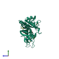 PDB entry 1vk6 coloured by chain, side view.