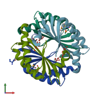 PDB entry 1vk8 coloured by chain, front view.